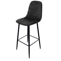 Tabouret De Bar En Velours Noir Pieds Métal Inoui