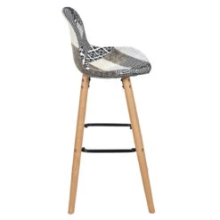 Tabouret De Bar Patchwork Gris Pieds Bois -Mobilier Soldes tabouret de bar patchwork gris pieds bois 2