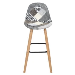 Tabouret De Bar Patchwork Gris Pieds Bois -Mobilier Soldes tabouret de bar patchwork gris pieds bois 3