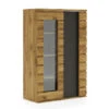 Vitrine 1 + 1 Portes Miro Bois Foncé / Anthracite -Mobilier Soldes vitrine 1 1 portes miro bois fonce anthracite