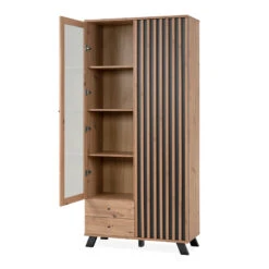 Vitrine 2 Portes 2 Tiroirs Coloris Chêne/anthracite Medan 9 Vitrine 2 Portes 2 Tiroirs Coloris Chêne/anthracite Medan -Mobilier Soldes vitrine 2 portes 2 tiroirs coloris cheneanthracite medan 3