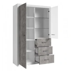 Vitrine 2 Portes Blanc Et Gris Béton Gent -Mobilier Soldes vitrine 2 portes blanc et gris beton gent 2