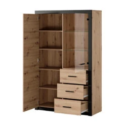 Vitrine 2 Portes Naturel Et Noir Brussel -Mobilier Soldes vitrine 2 portes naturel et noir bruges 2